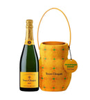 VEUVE CLICQUOT YELLOW LABEL BRUT CHAMPAGNE WITH SUN CLUB COOLER BUCKET