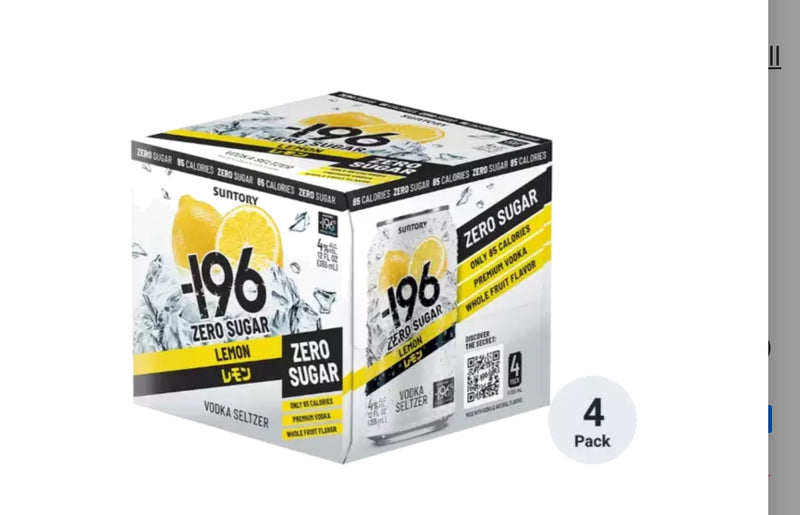 196 Lemon Zero Sugar Vodka Seltzer 4 Pack