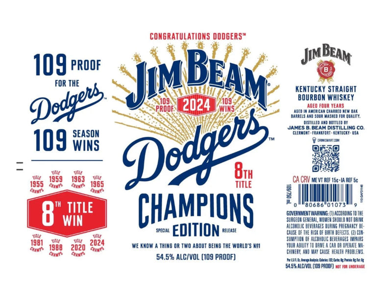 Jim Beam Dodgers 8th Title Champions Edition Bourbon 109 Proof